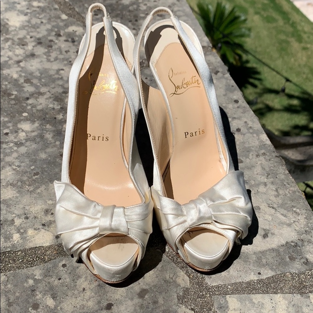 Christian Louboutin White Satin Sling Back Pumps